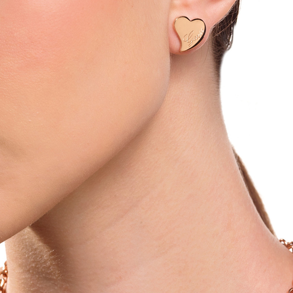 Guess Gold Plated Love Hearts Stud Earrings