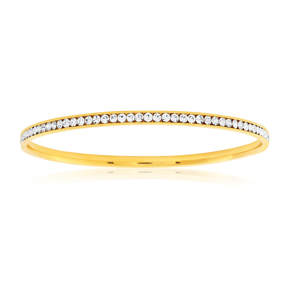 shiels.com.au | Stainless Steel Gold Plated Crystal Bangle