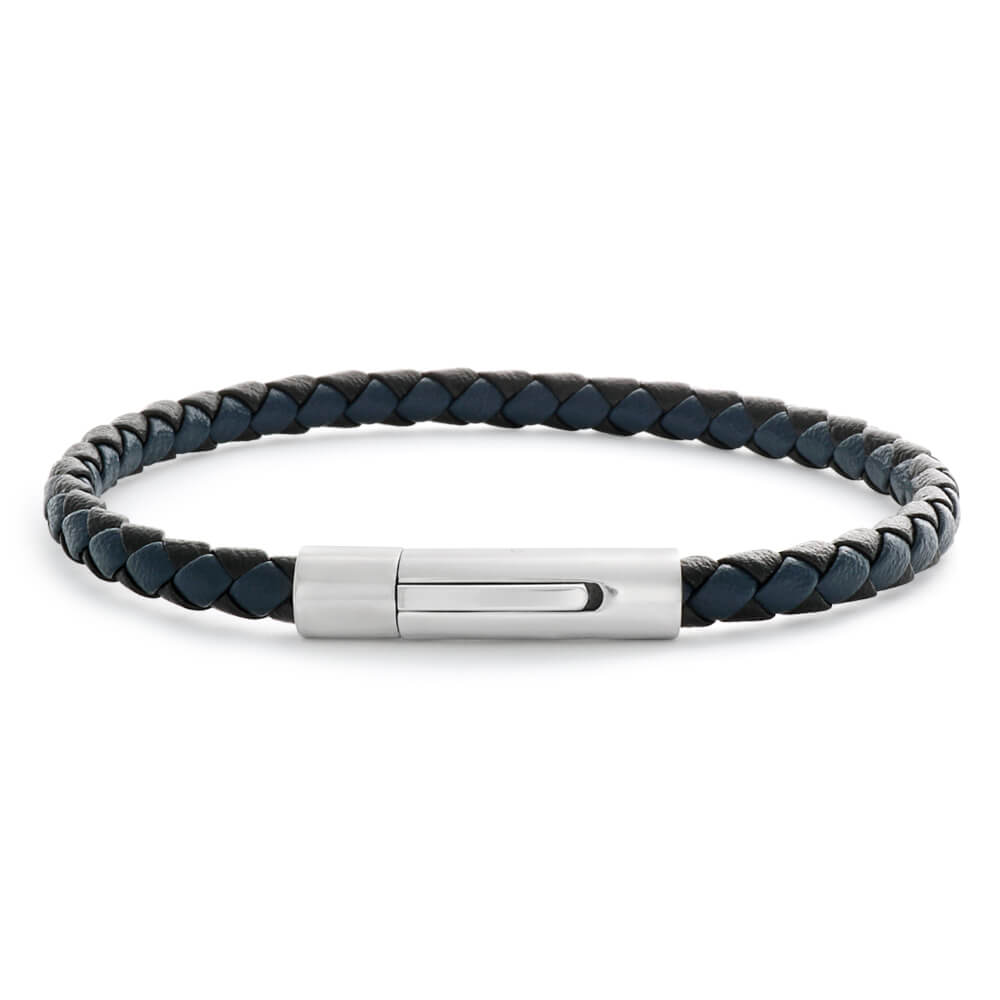 Forte Stainless Steel Black & Dark Blue Leather Fancy Bracelet