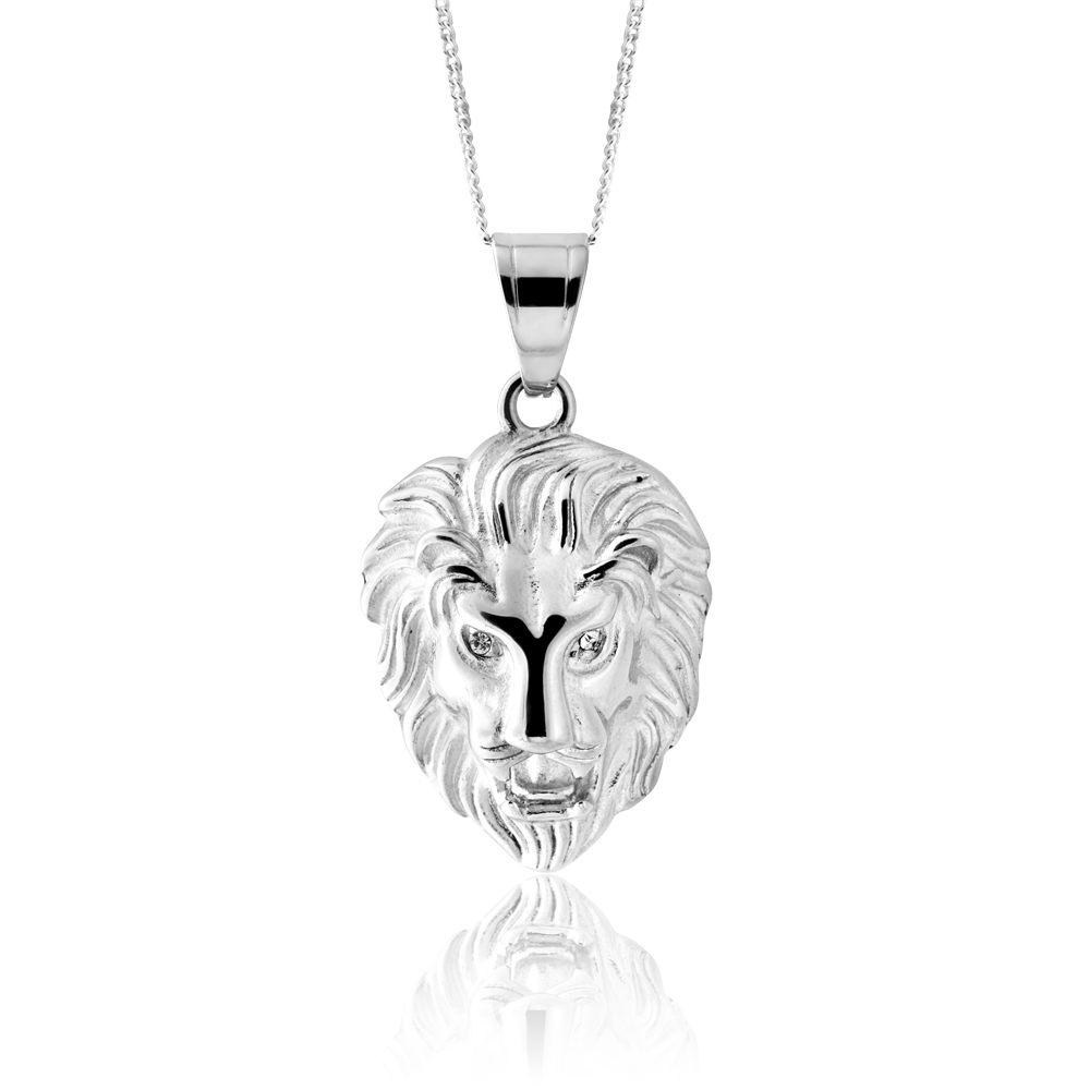 Stainless Steel Crystal Set Lion Pendant