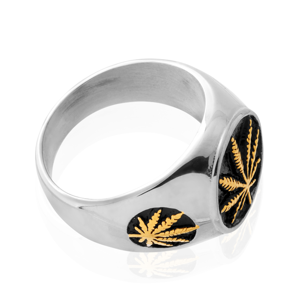 Stainless Steel and Gold Plated Hemp Leaf Ring  *NO RESIZE*