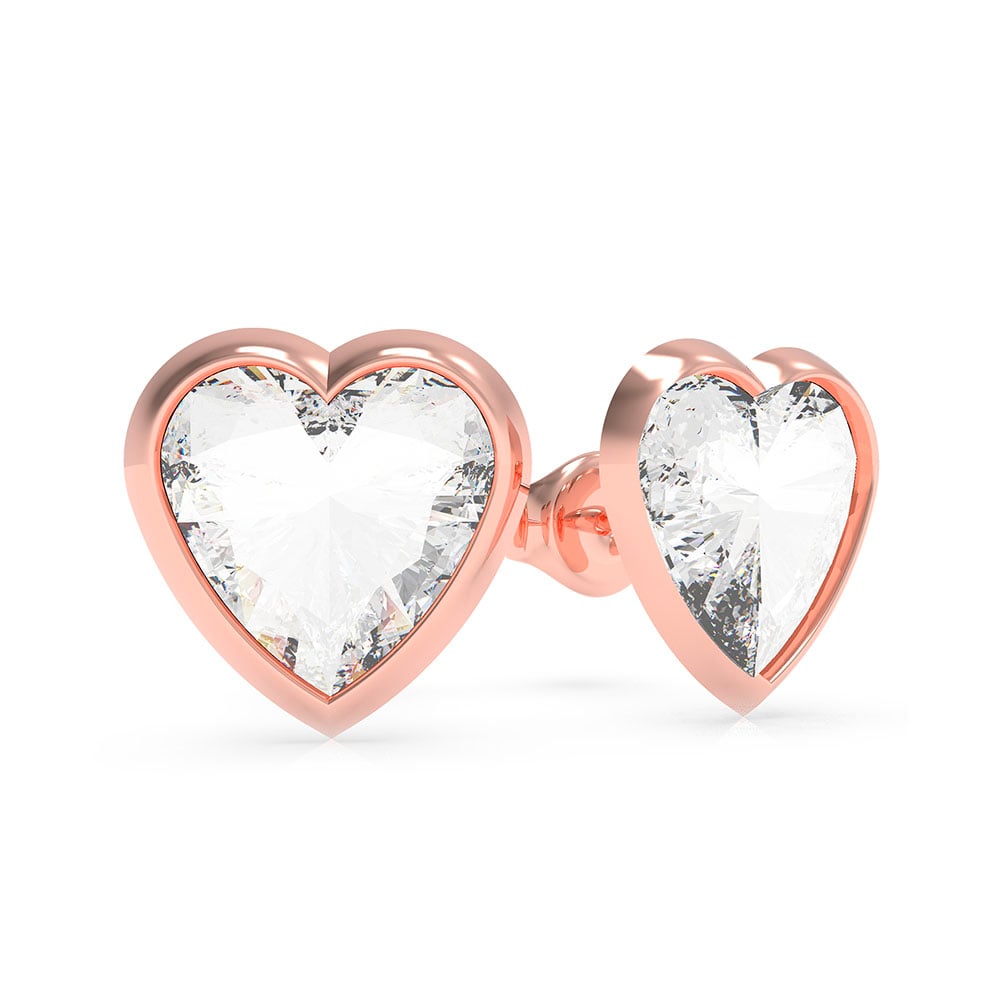 GUESS Rose Gold Plated Sterling Silver Crystal Heart Stud Earrings