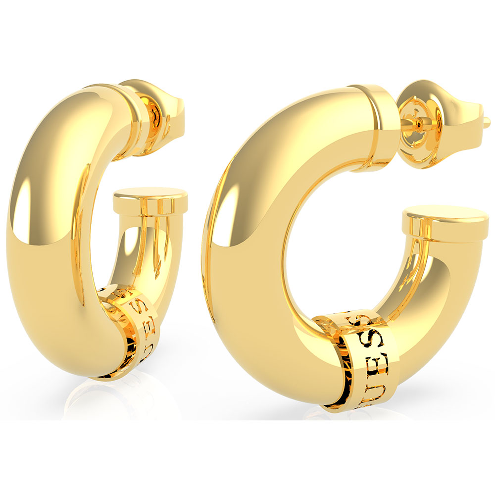 GUESS Gold Plated Stainless Steel 20mm Plain Tube Earrings