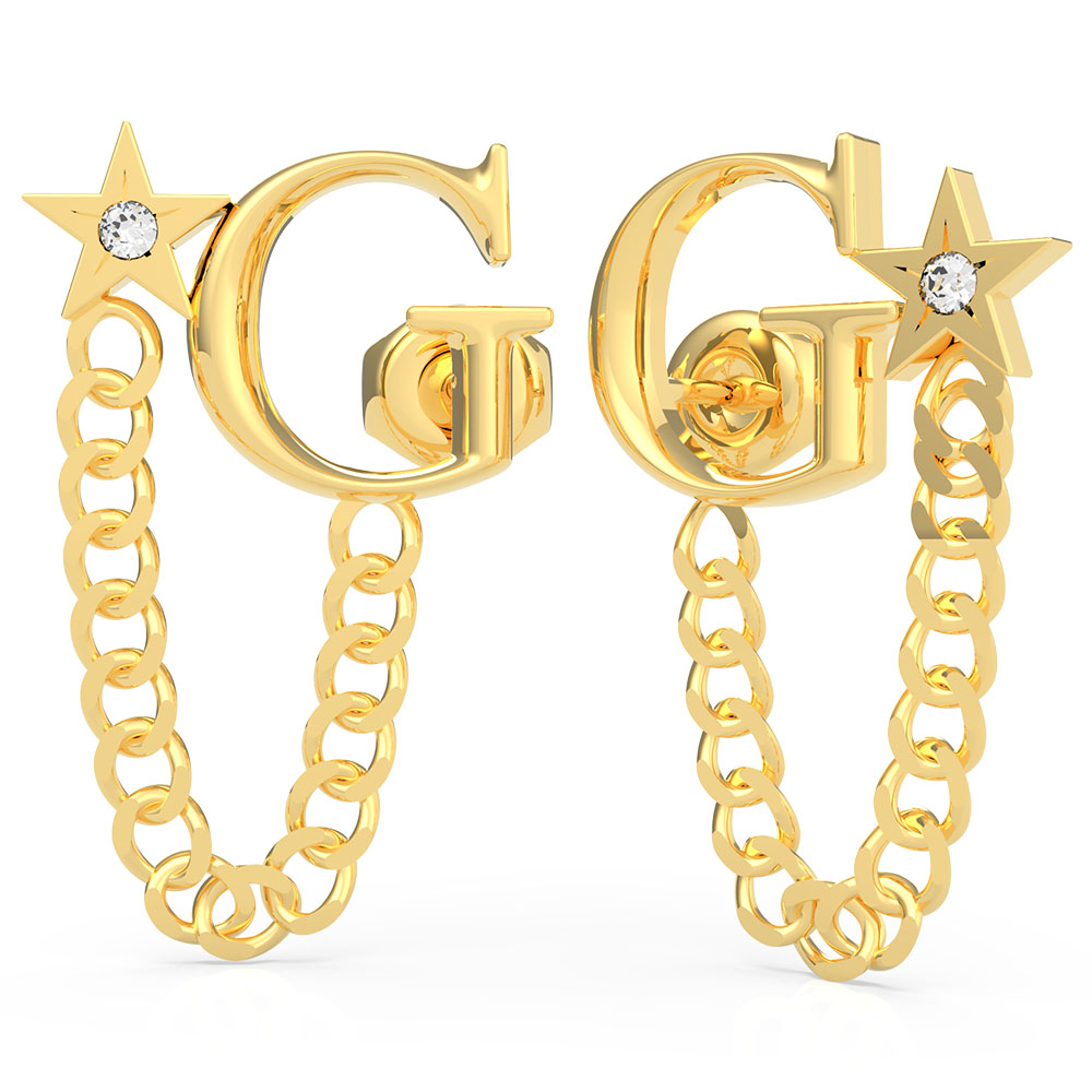 GUESS Gold Plated Stainless Steel 10mm G Logo & Chain Stud Earrings