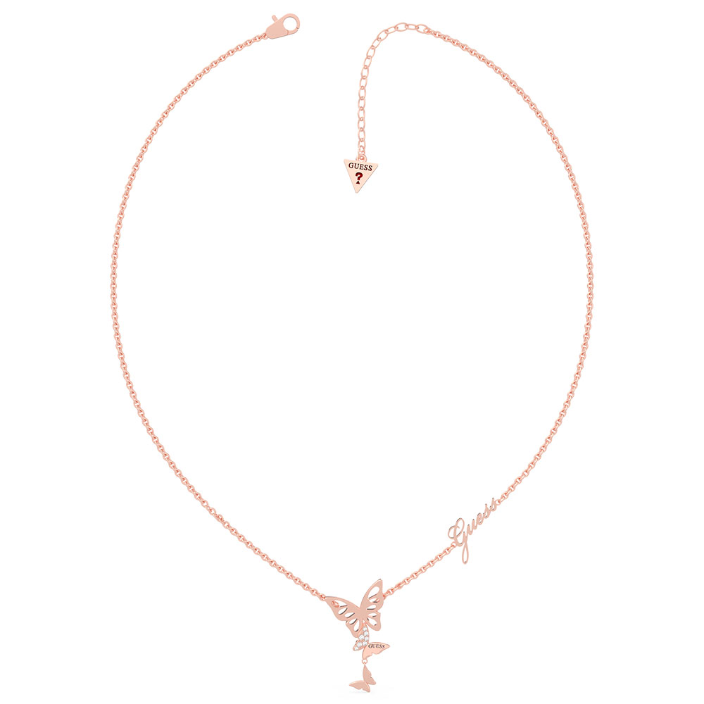 GUESS Rose Gold Plated Stainless Steel 16-18" Butterfly Charm Chain