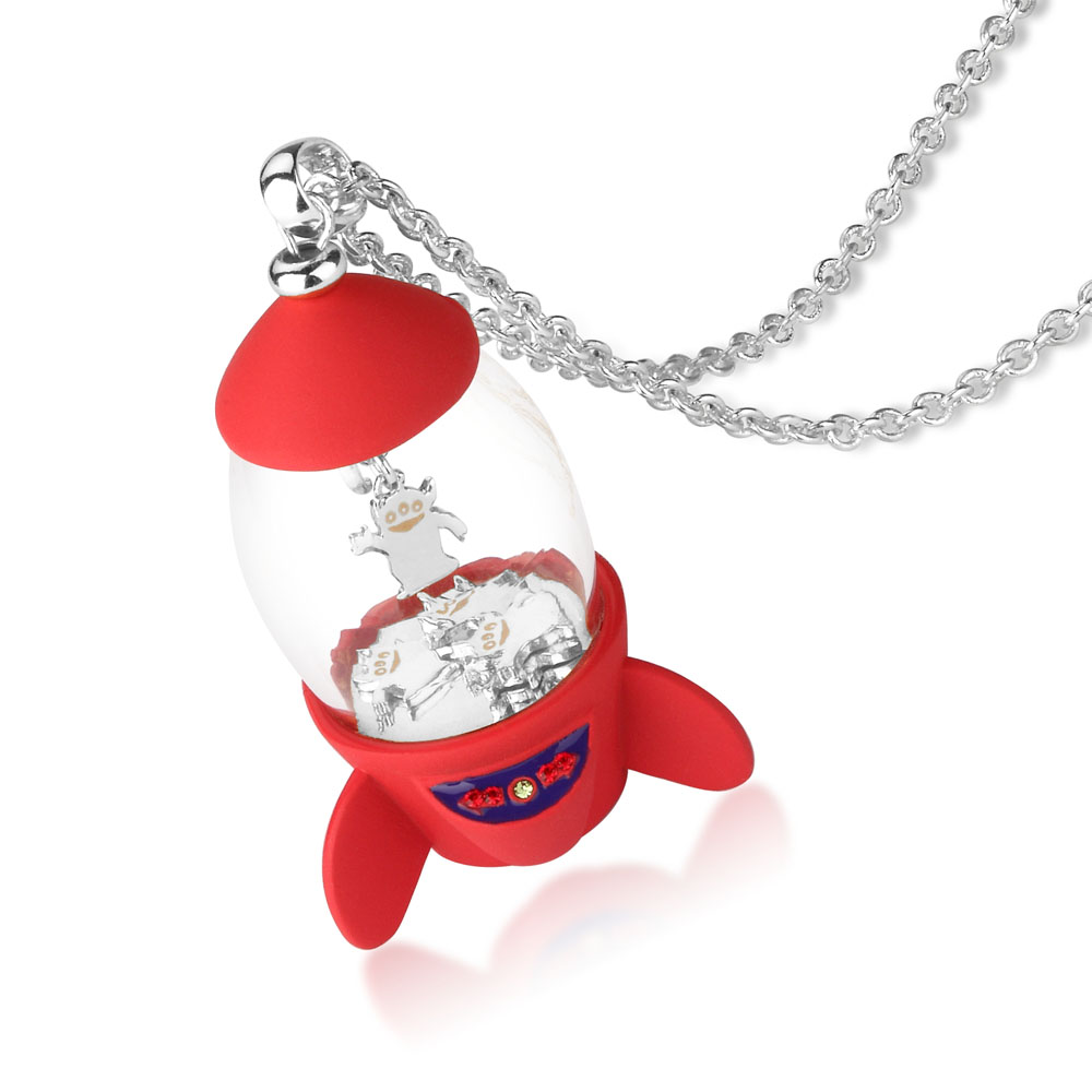 Disney Pixar Toy Story White Gold Plated Alien Pizza Planet Rocket Pendant On Chain