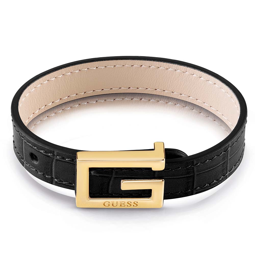 Guess Gold Plated Stainless Steel Black CR Print G Squared Bracelet