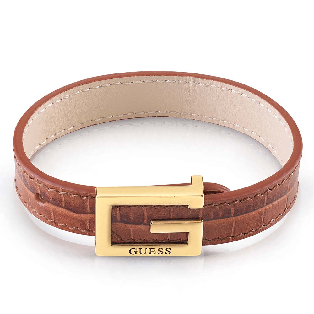 Guess Gold Plated Stainless Steel Cognac CR Print G Squared Bracelet