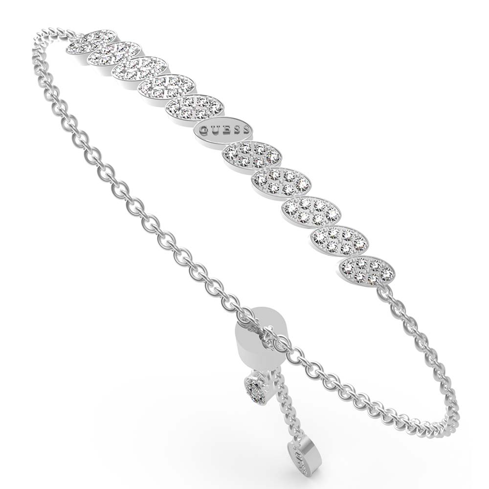 Guess Rhodium Plated Stainless Steel White CZ Leaf Bracelet