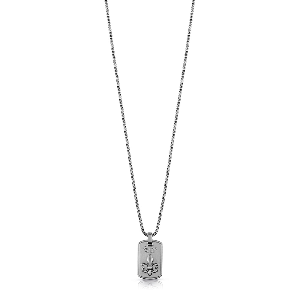 Guess Mens Jewellery Antique Stainless Steel Engraved Tag Pedant On 71.12cm Box Chain